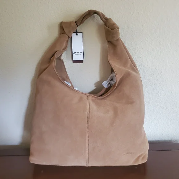 American Leather Co Light Tan (Peanut) Suede Brooklyn Style Soft Slouchy Hobo - Picture 5 of 11